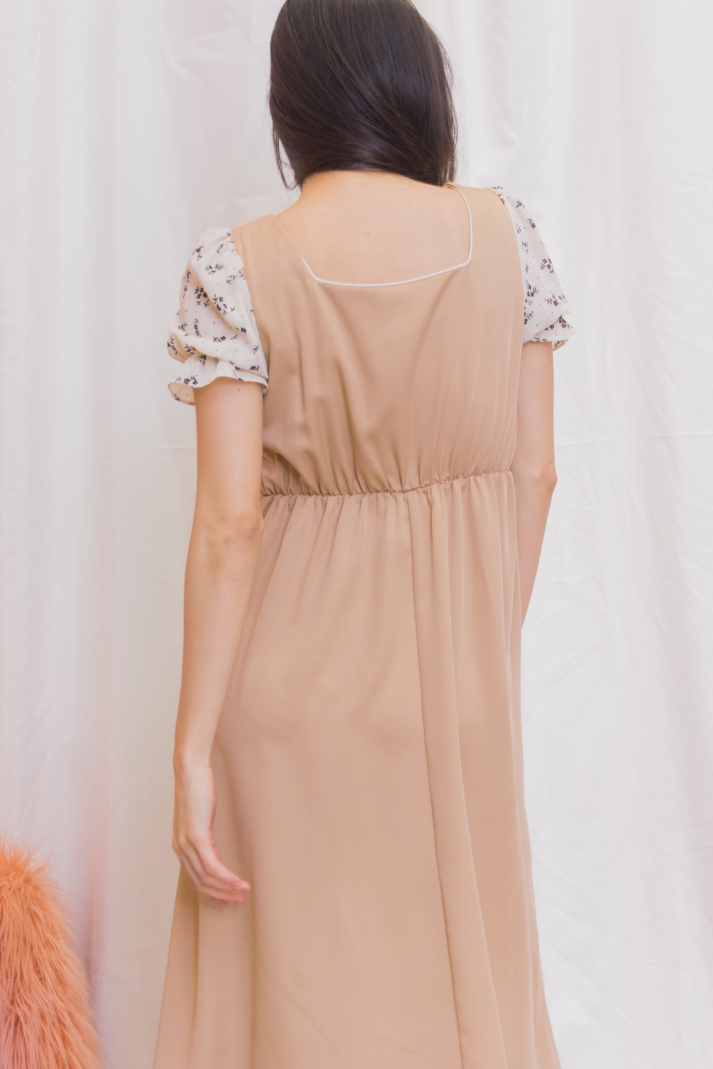 JANICE Plain / Floral Puff Sleeve Dress