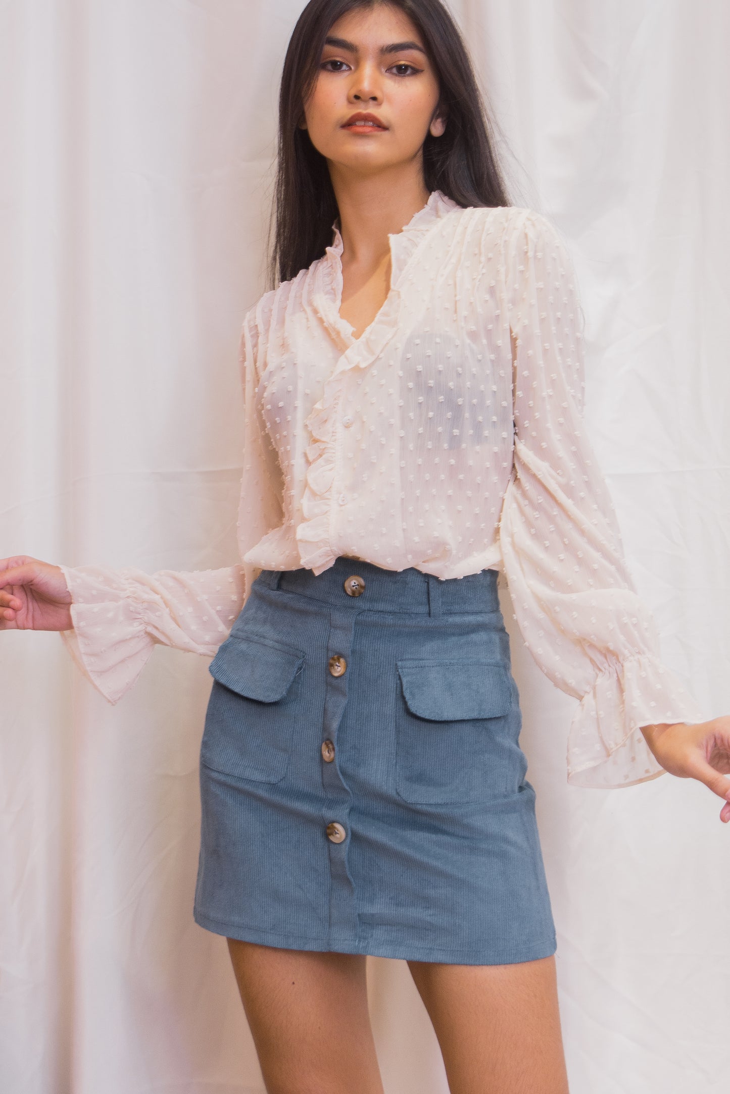 ISSA Corduroy Buttoned Skirt