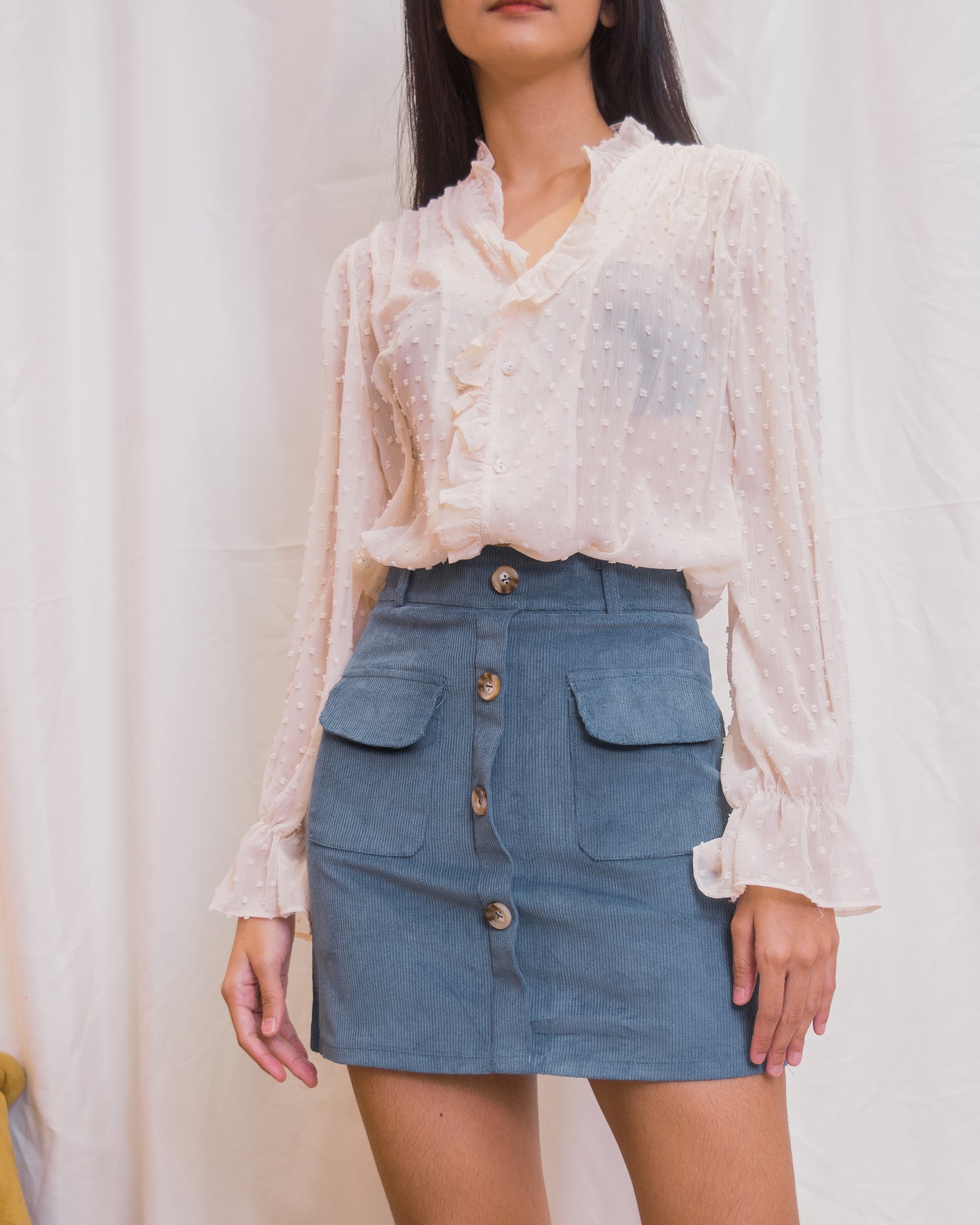 ISSA Corduroy Buttoned Skirt