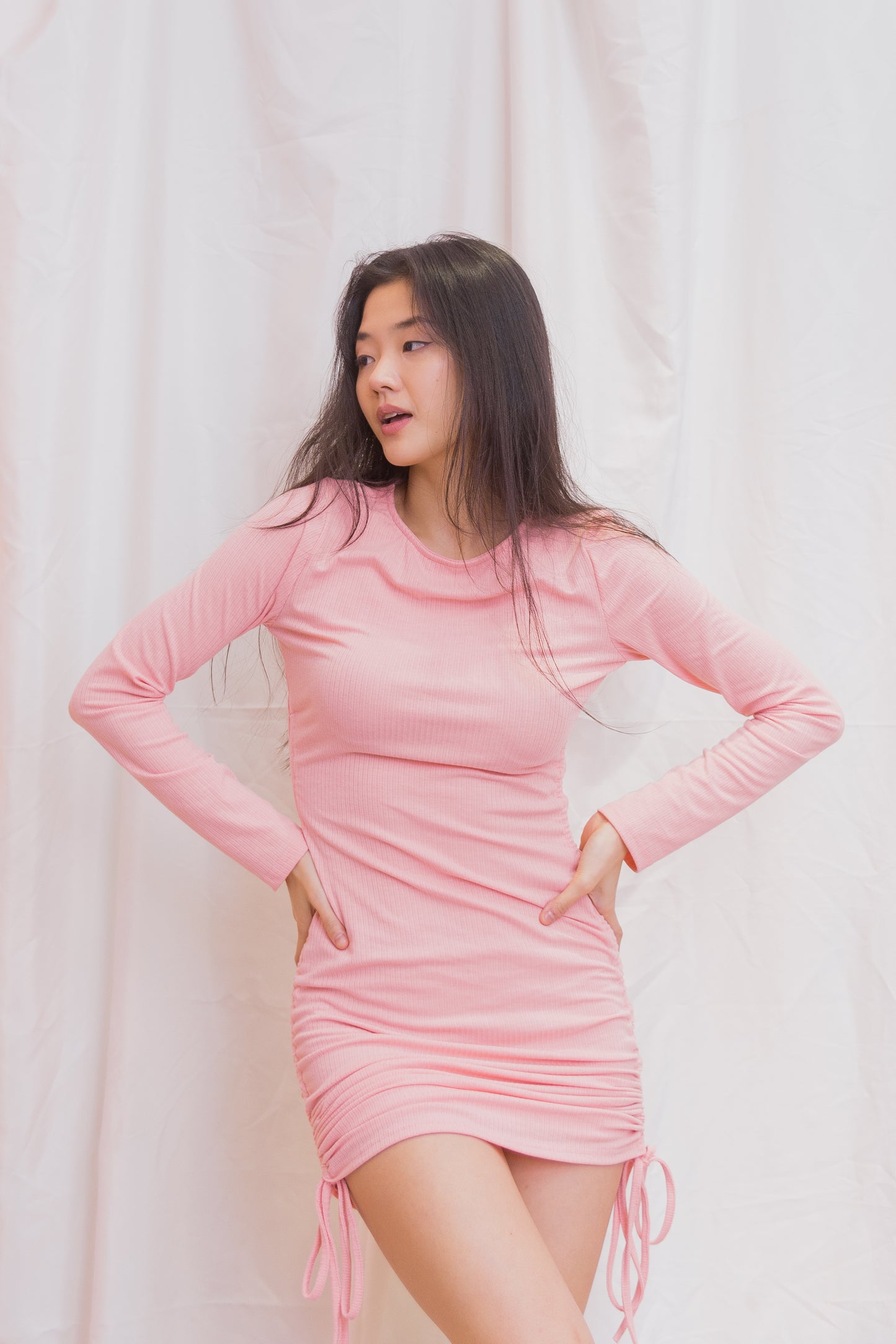 CALLIE Long Sleeve Ruched Bodycon Dress