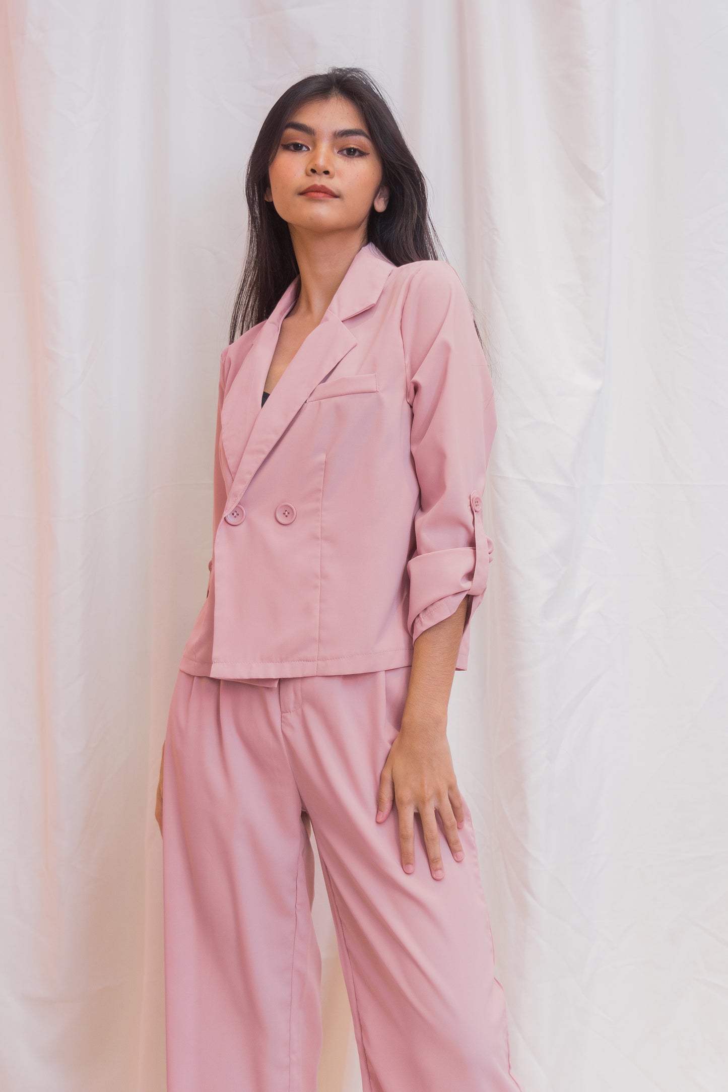 FENNELL Set: Blazer Suit & Belted Pants - Old Rose