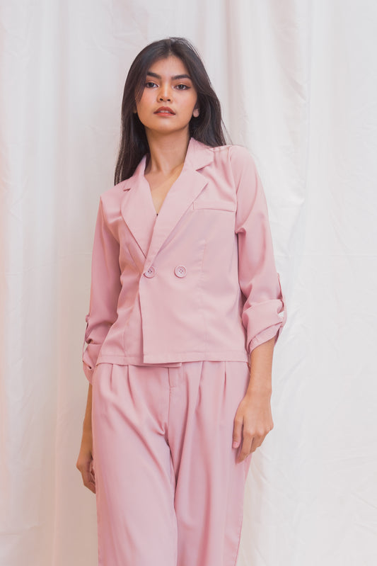 FENNELL Set: Blazer Suit & Belted Pants - Old Rose