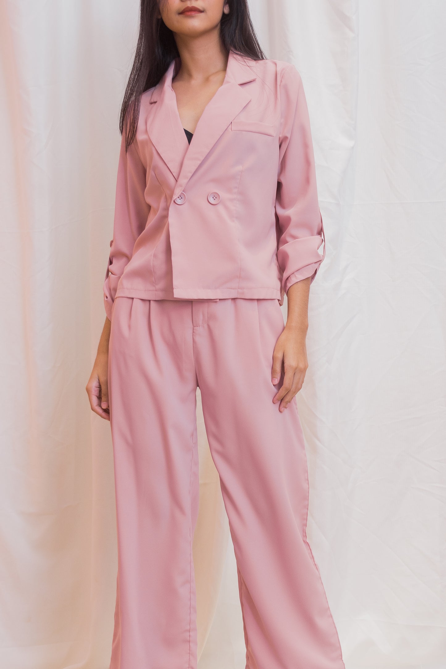 FENNELL Set: Blazer Suit & Belted Pants - Old Rose