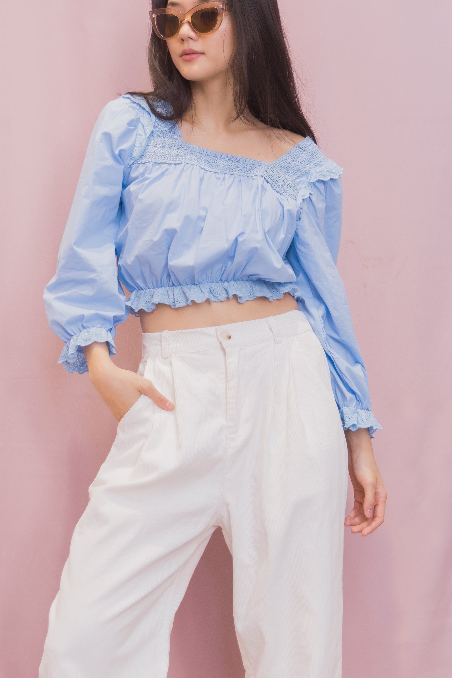 OLIVIA Square Neck Long Sleeve Blouse