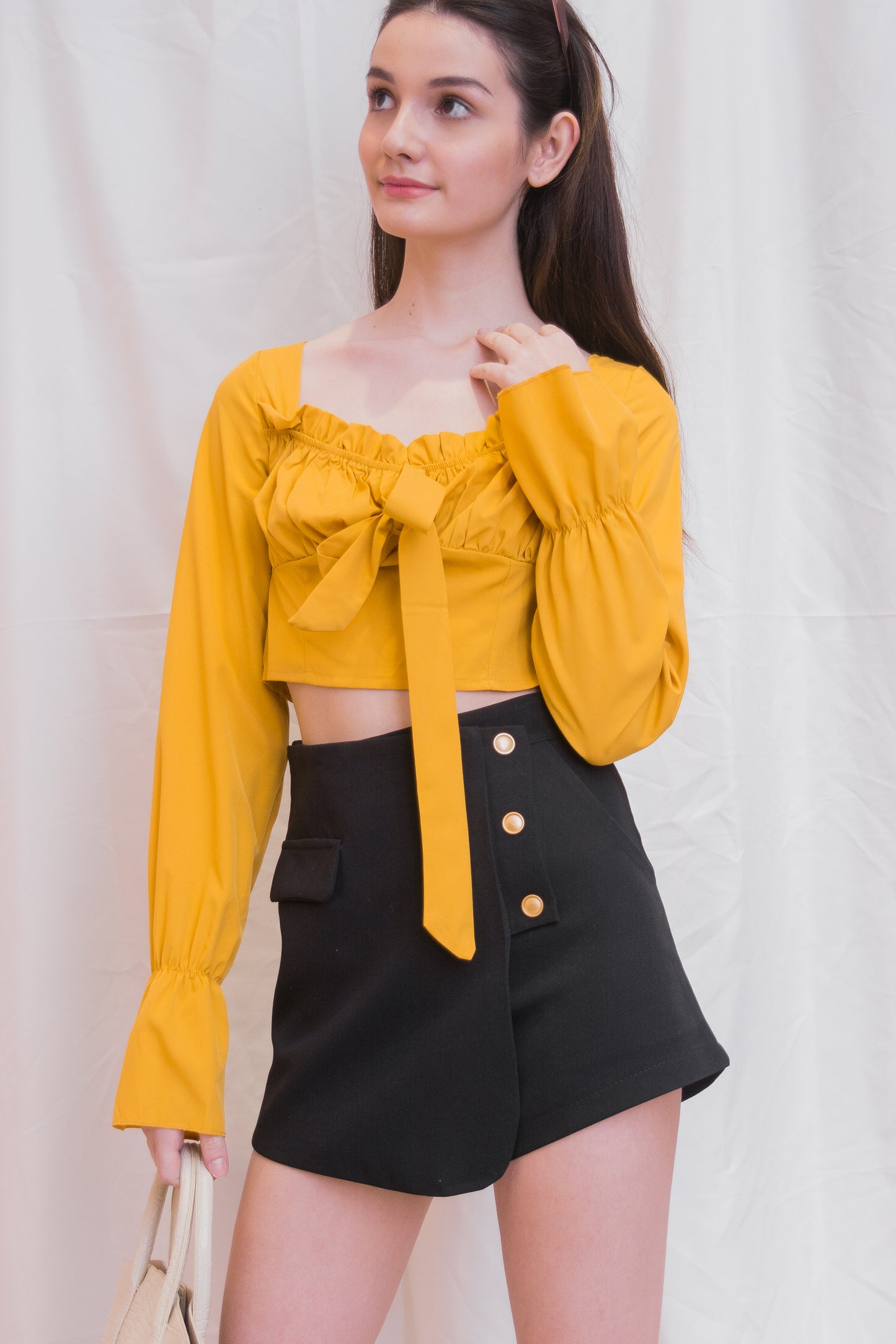 MINA Bow Long Sleeve Crop Top
