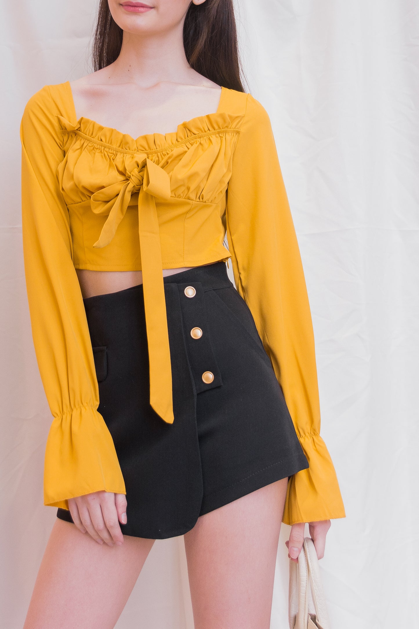 MINA Bow Long Sleeve Crop Top