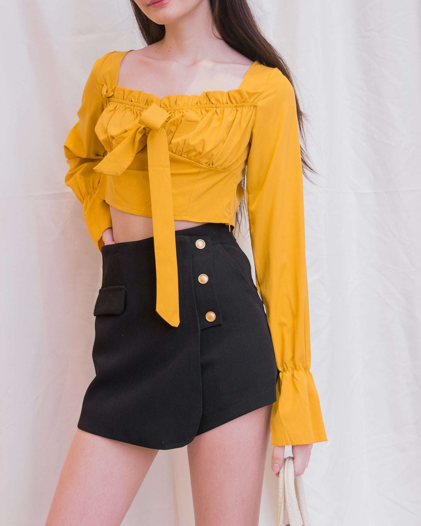 MINA Bow Long Sleeve Crop Top