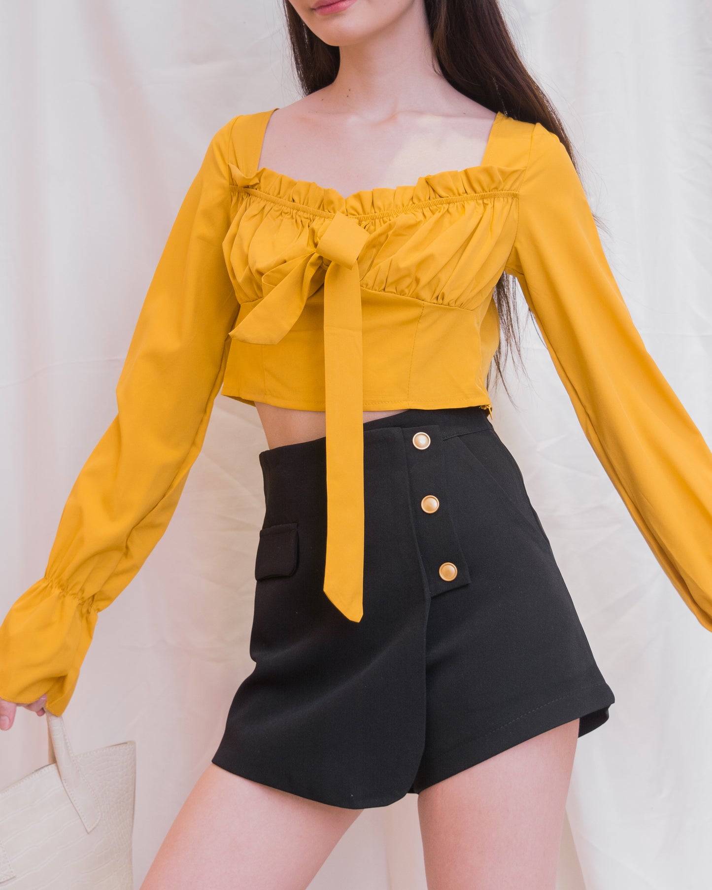 MINA Bow Long Sleeve Crop Top