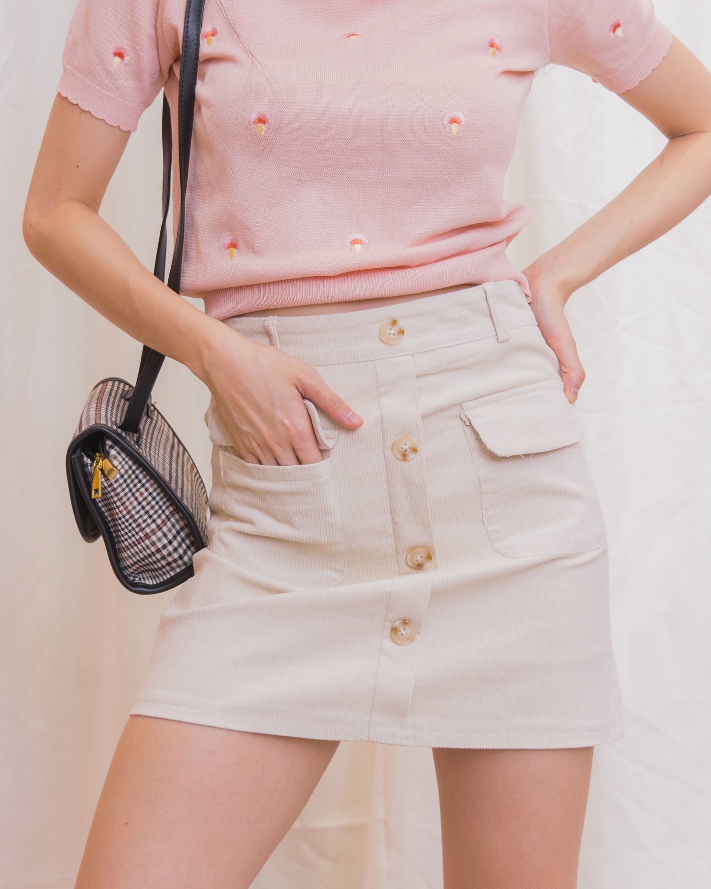 ISSA Corduroy Buttoned Skirt