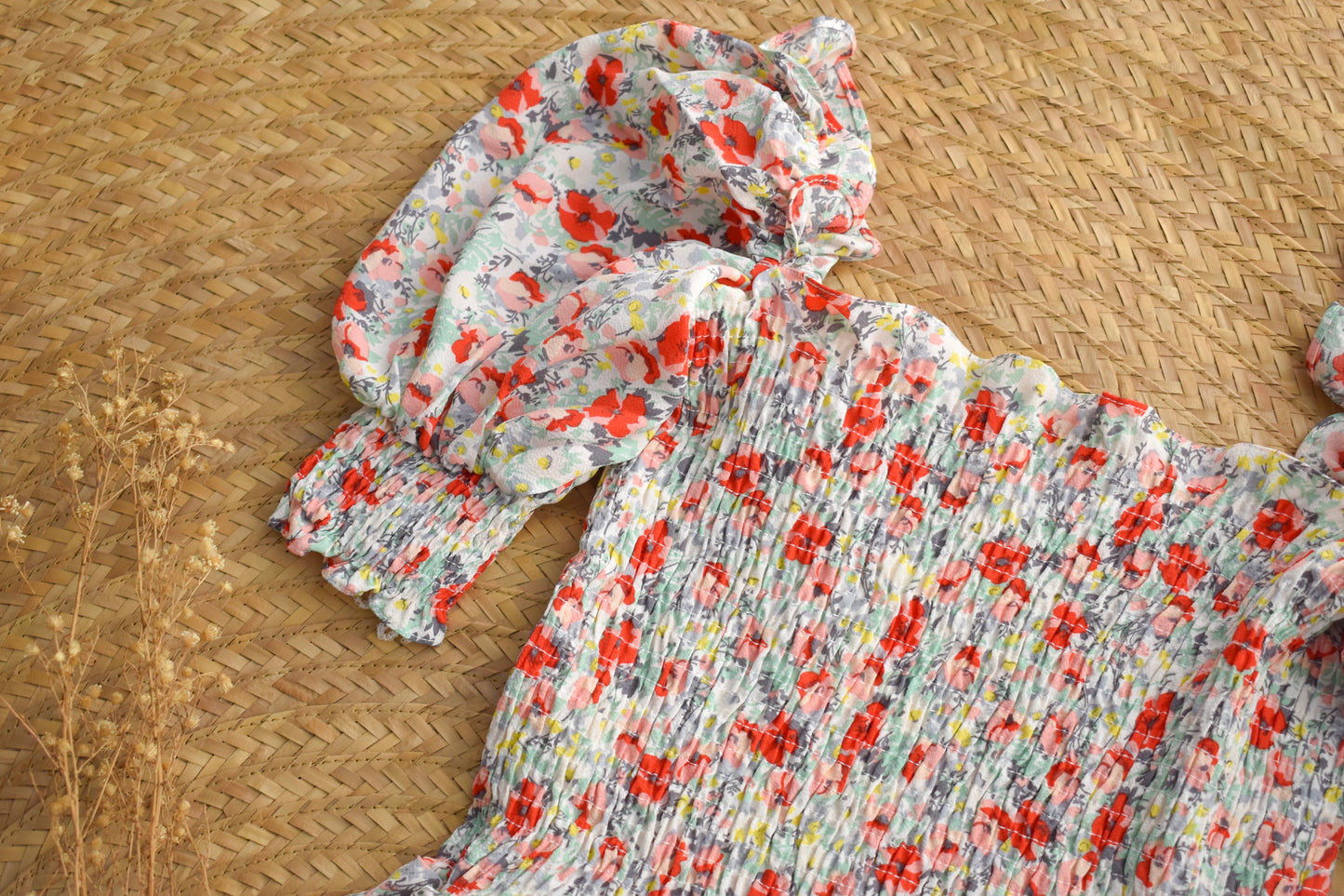 TBDA: Sweet Bouquet Smocked Dress: Mixed Red Floral