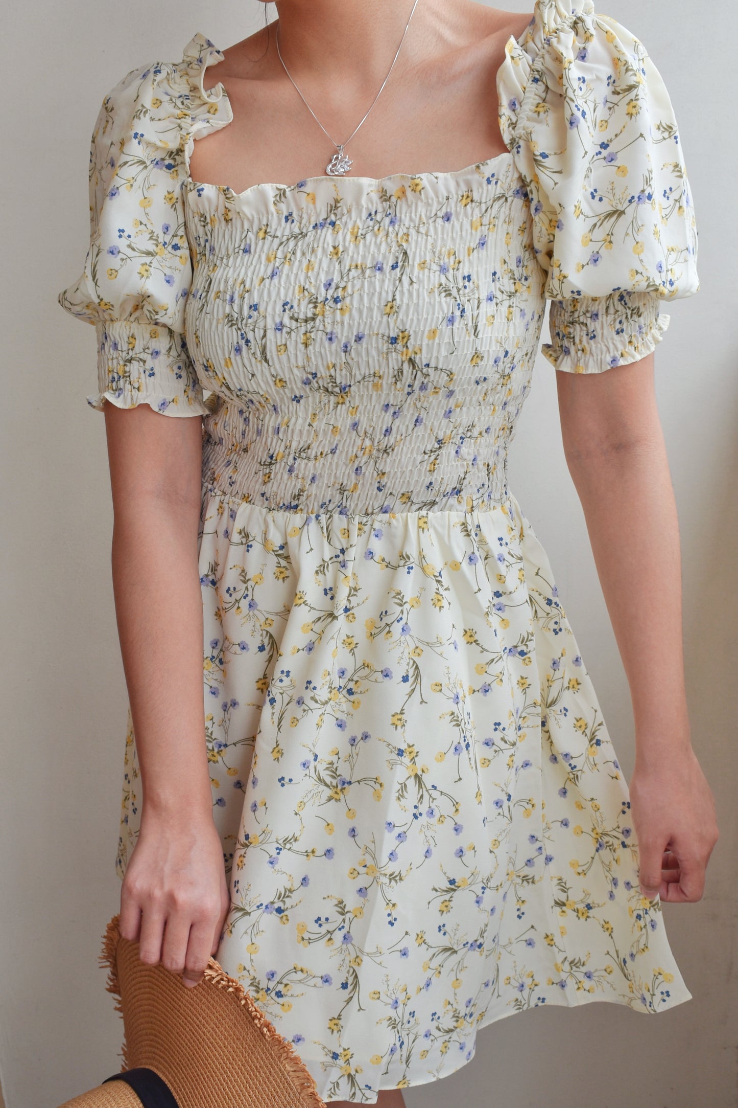TBDA: Sweet Bouquet Smocked Dress: Light Yellow