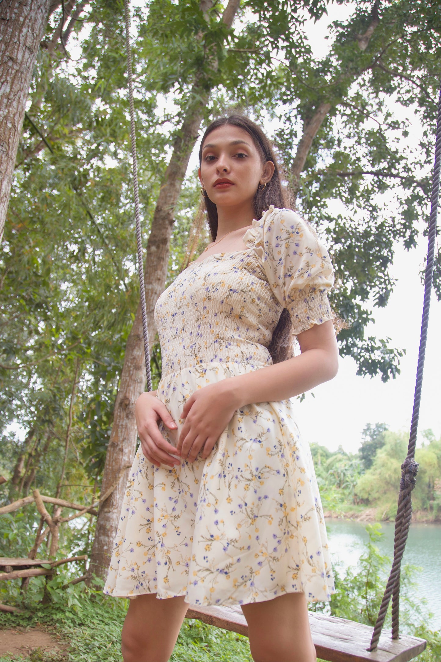 TBDA: Sweet Bouquet Smocked Dress: Light Yellow