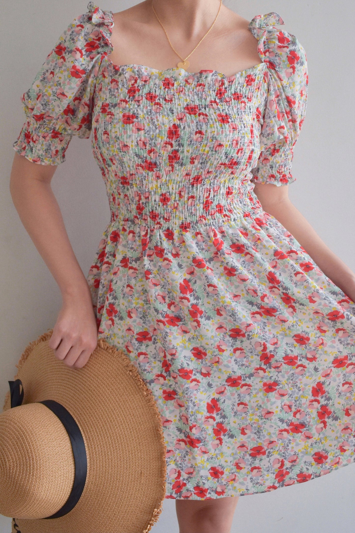 TBDA: Sweet Bouquet Smocked Dress: Mixed Red Floral