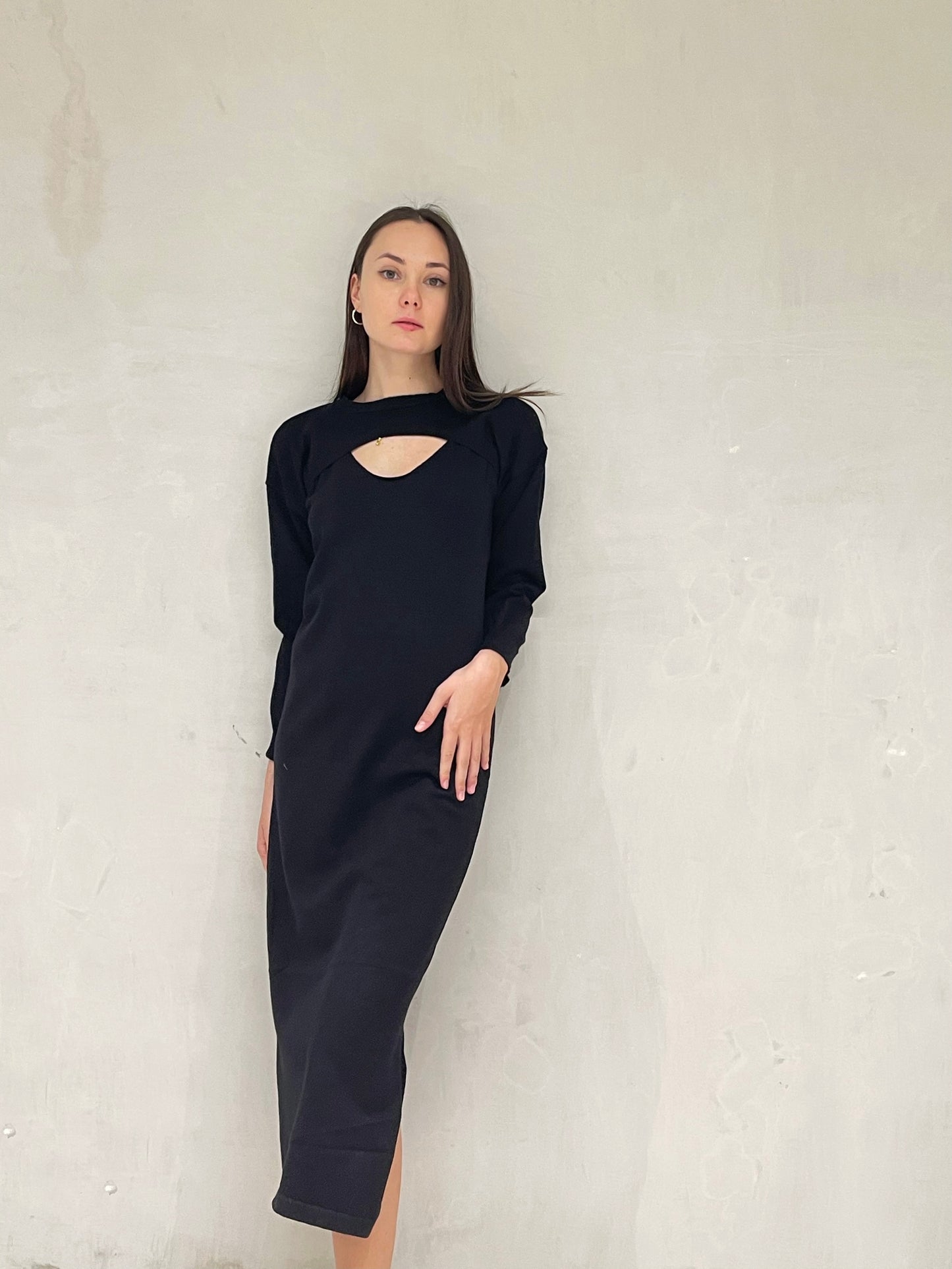 TILLY Dress with Long Sleeves Cover Up Cardigan (BLACK)