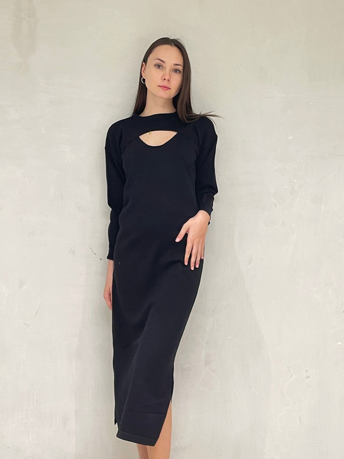 TILLY Dress with Long Sleeves Cover Up Cardigan (BLACK)