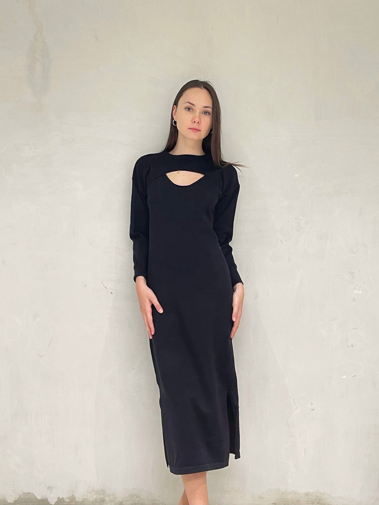 TILLY Dress with Long Sleeves Cover Up Cardigan (BLACK)