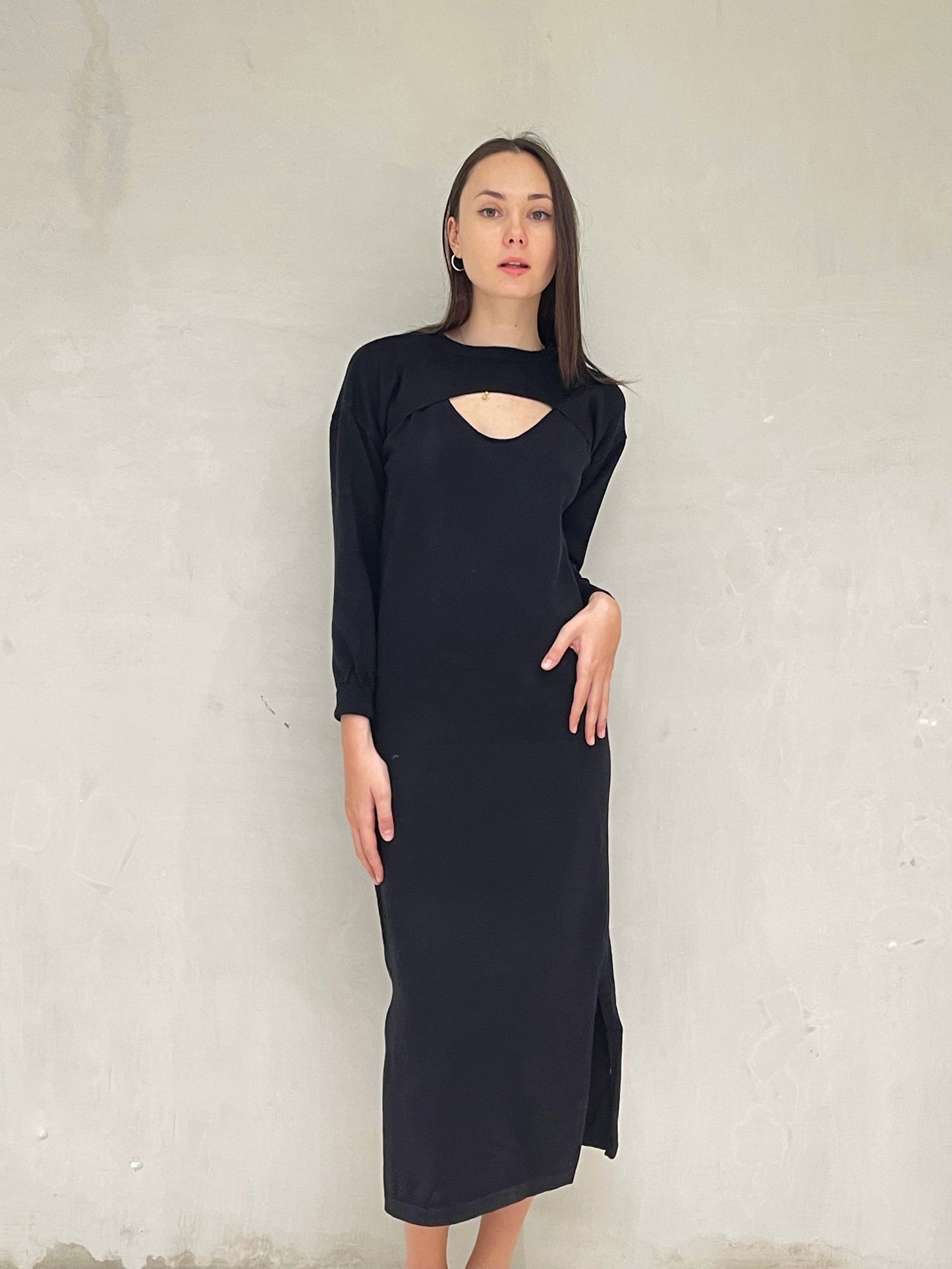 TILLY Dress with Long Sleeves Cover Up Cardigan (BLACK)