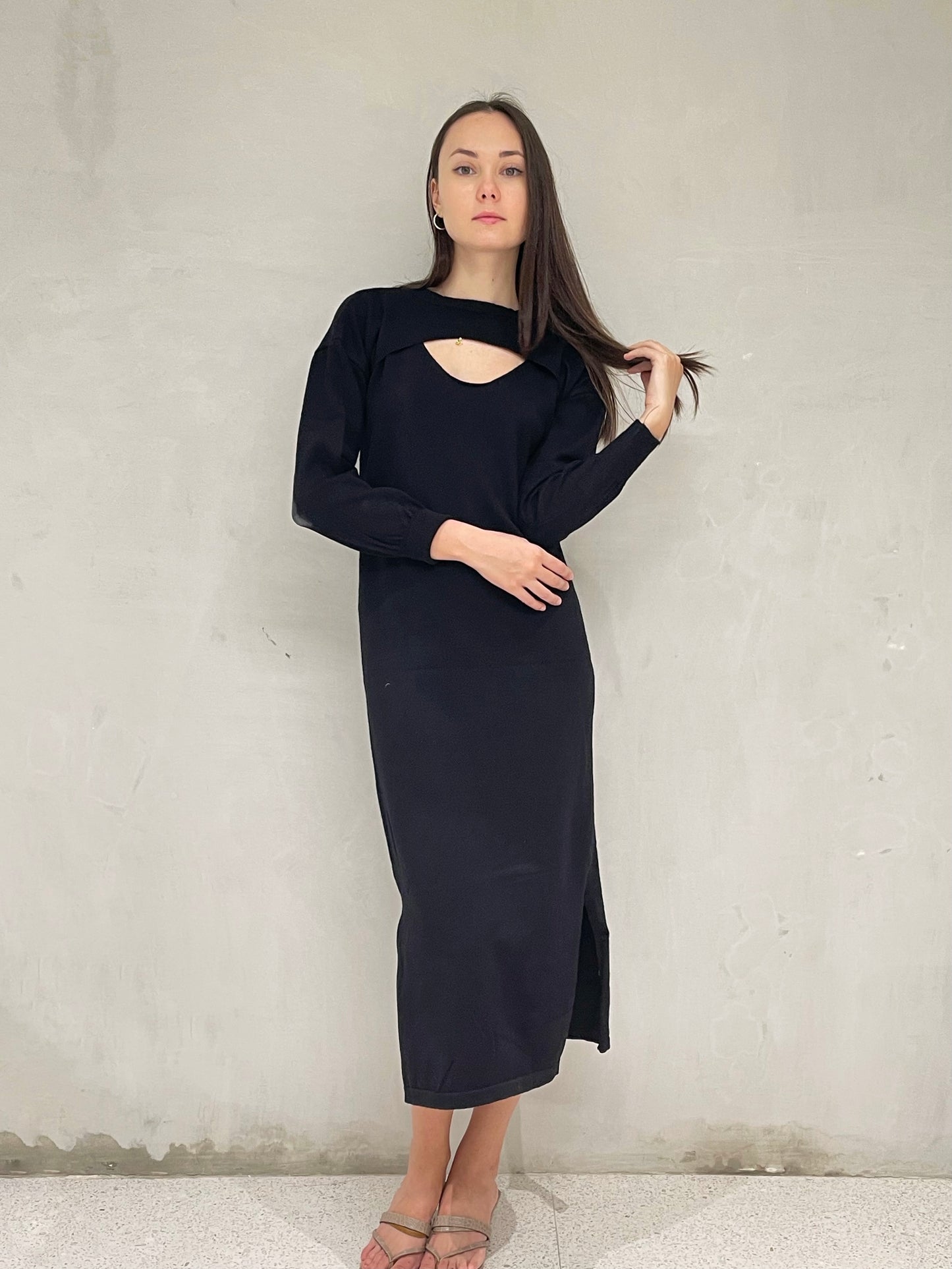TILLY Dress with Long Sleeves Cover Up Cardigan (BLACK)