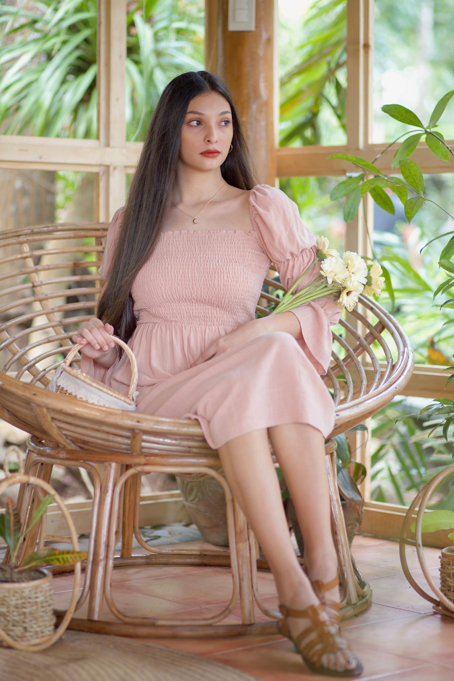 TBDA: Aurore Tiered Puff Sleeve Smocked Dress - Youthful Coral