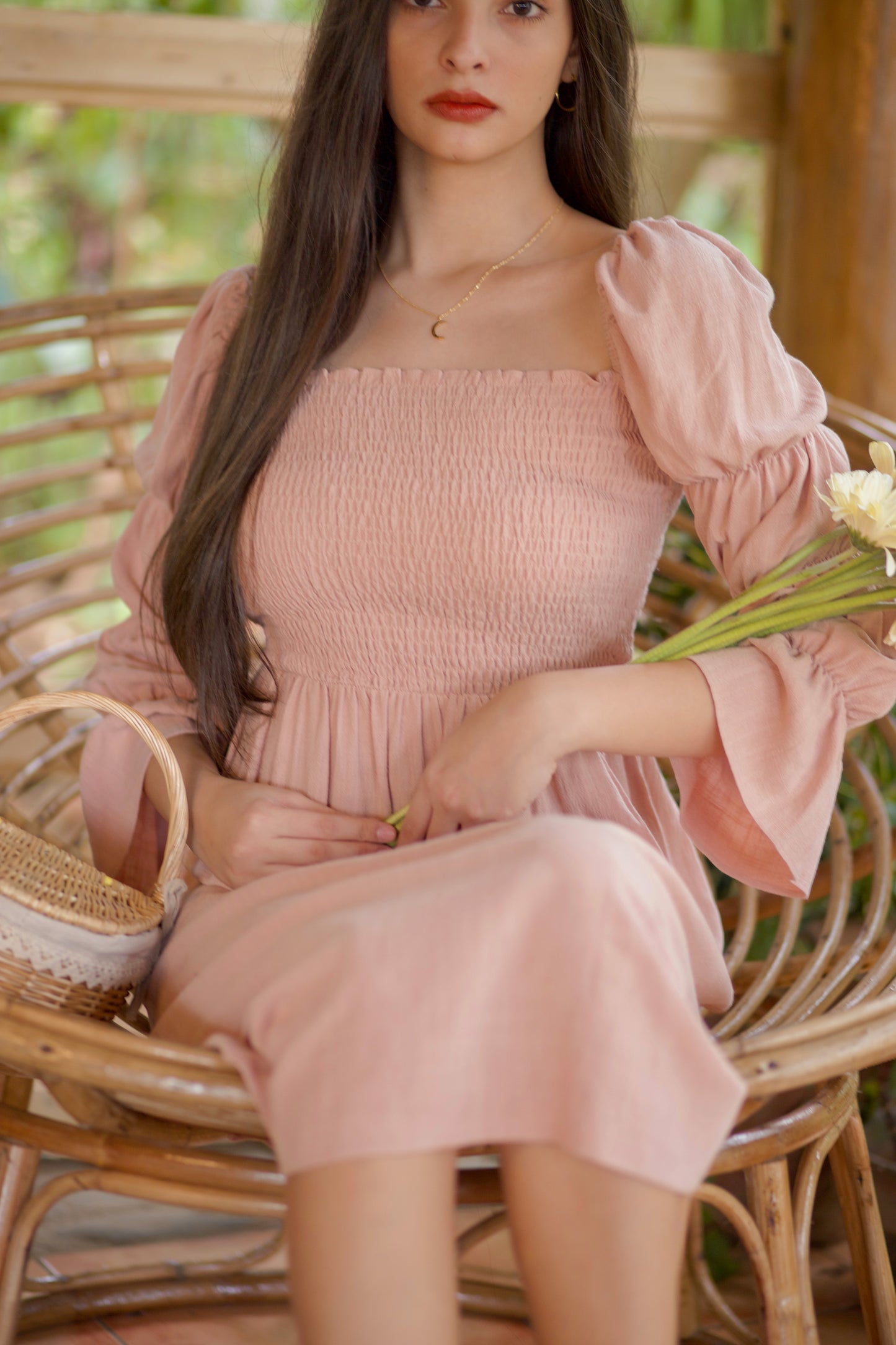 TBDA: Aurore Tiered Puff Sleeve Smocked Dress - Youthful Coral