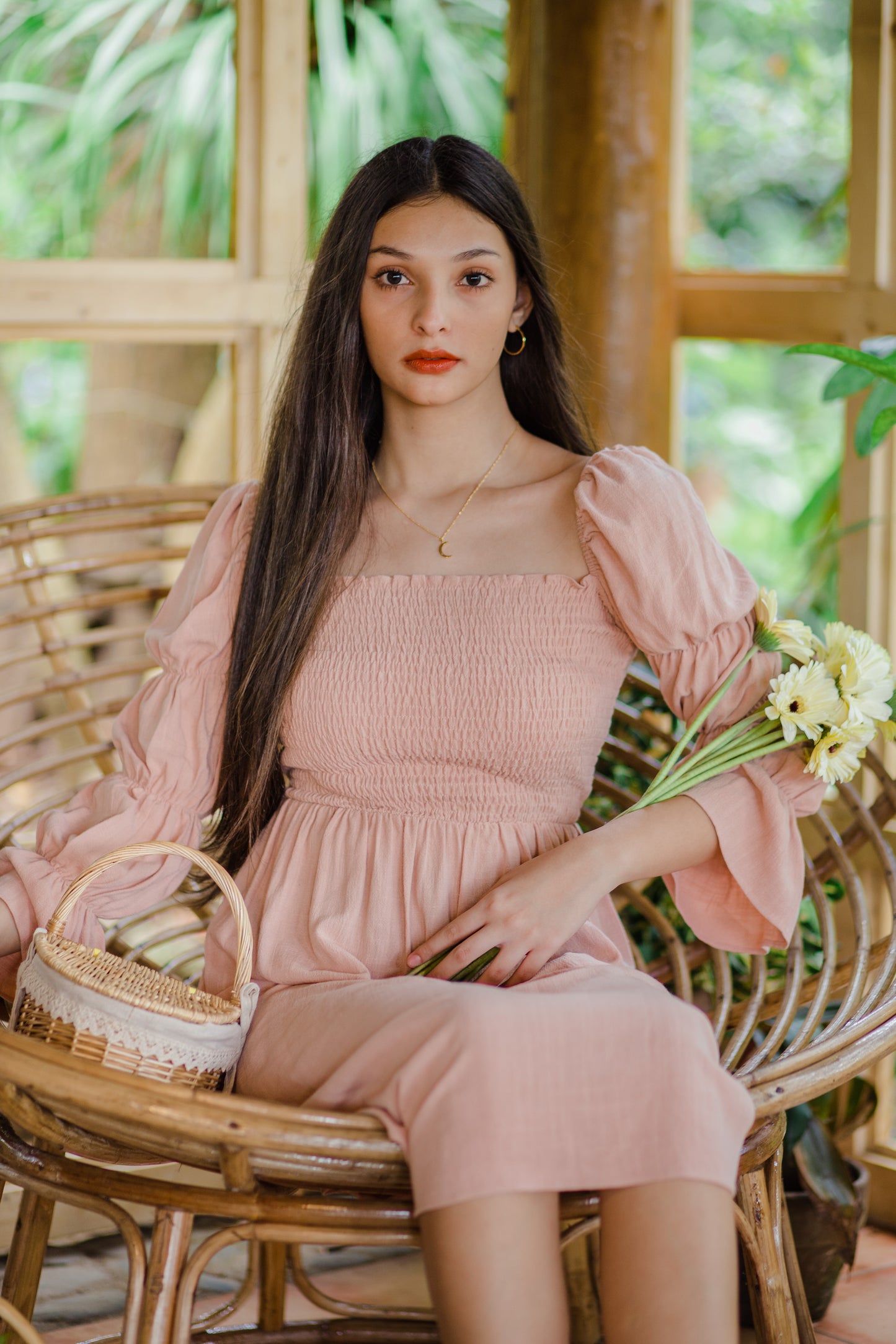 TBDA: Aurore Tiered Puff Sleeve Smocked Dress - Youthful Coral