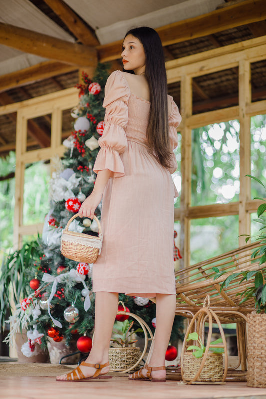 TBDA: Aurore Tiered Puff Sleeve Smocked Dress - Youthful Coral