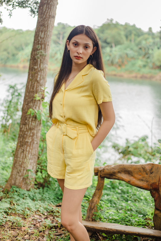 TBDA: Afternoon Tea Time Coordinates: Collared Buttondown & Belted Shorts - Lemon Yellow