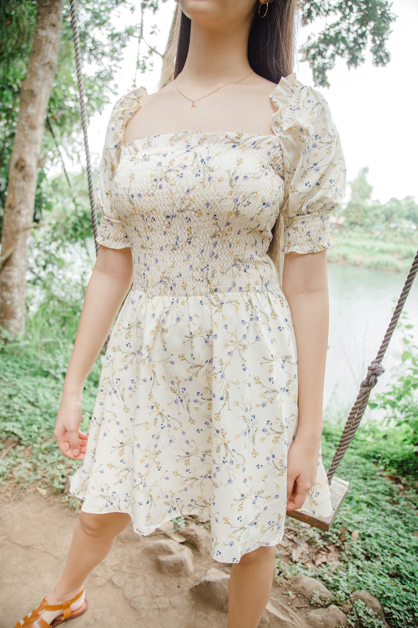 TBDA: Sweet Bouquet Smocked Dress: Light Yellow