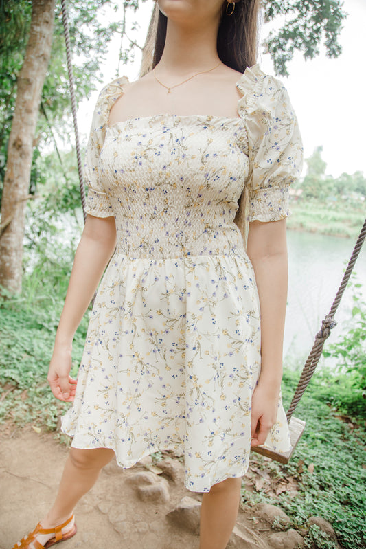 TBDA: Sweet Bouquet Smocked Dress: Light Yellow