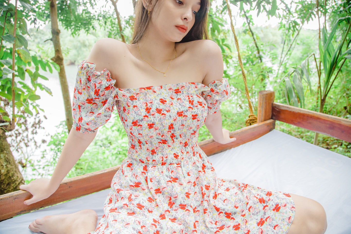 TBDA: Sweet Bouquet Smocked Dress: Mixed Red Floral