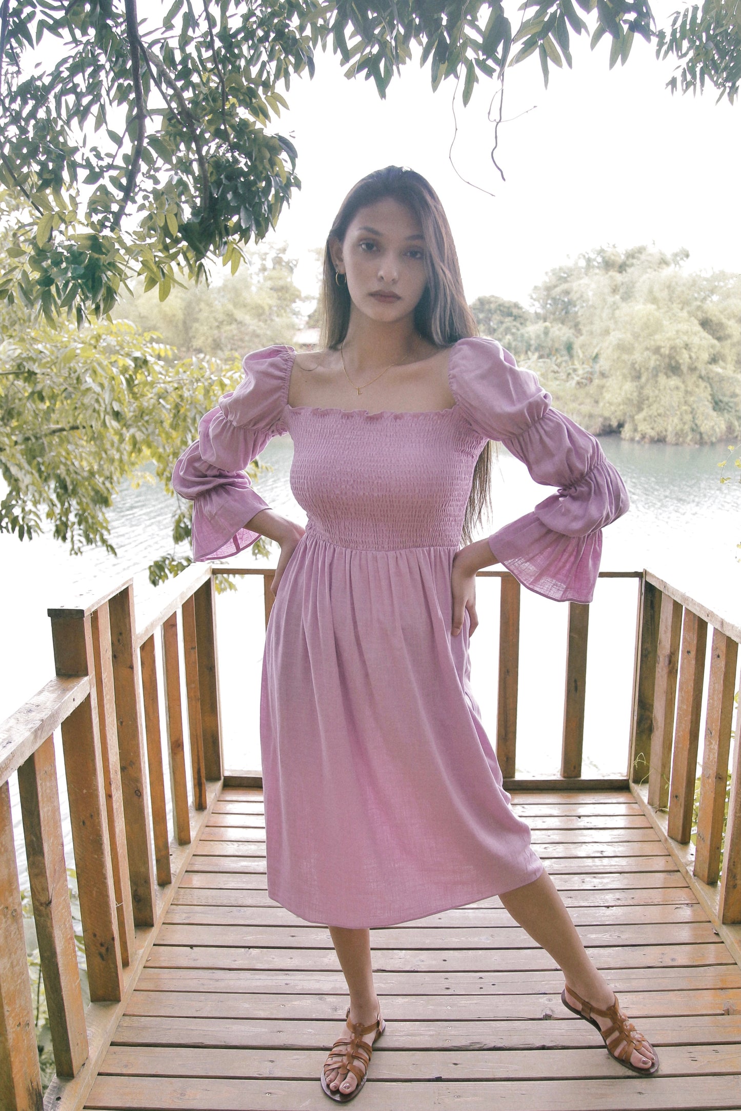 TBDA: Aurore Tiered Puff Sleeve Smocked Dress - Lilac