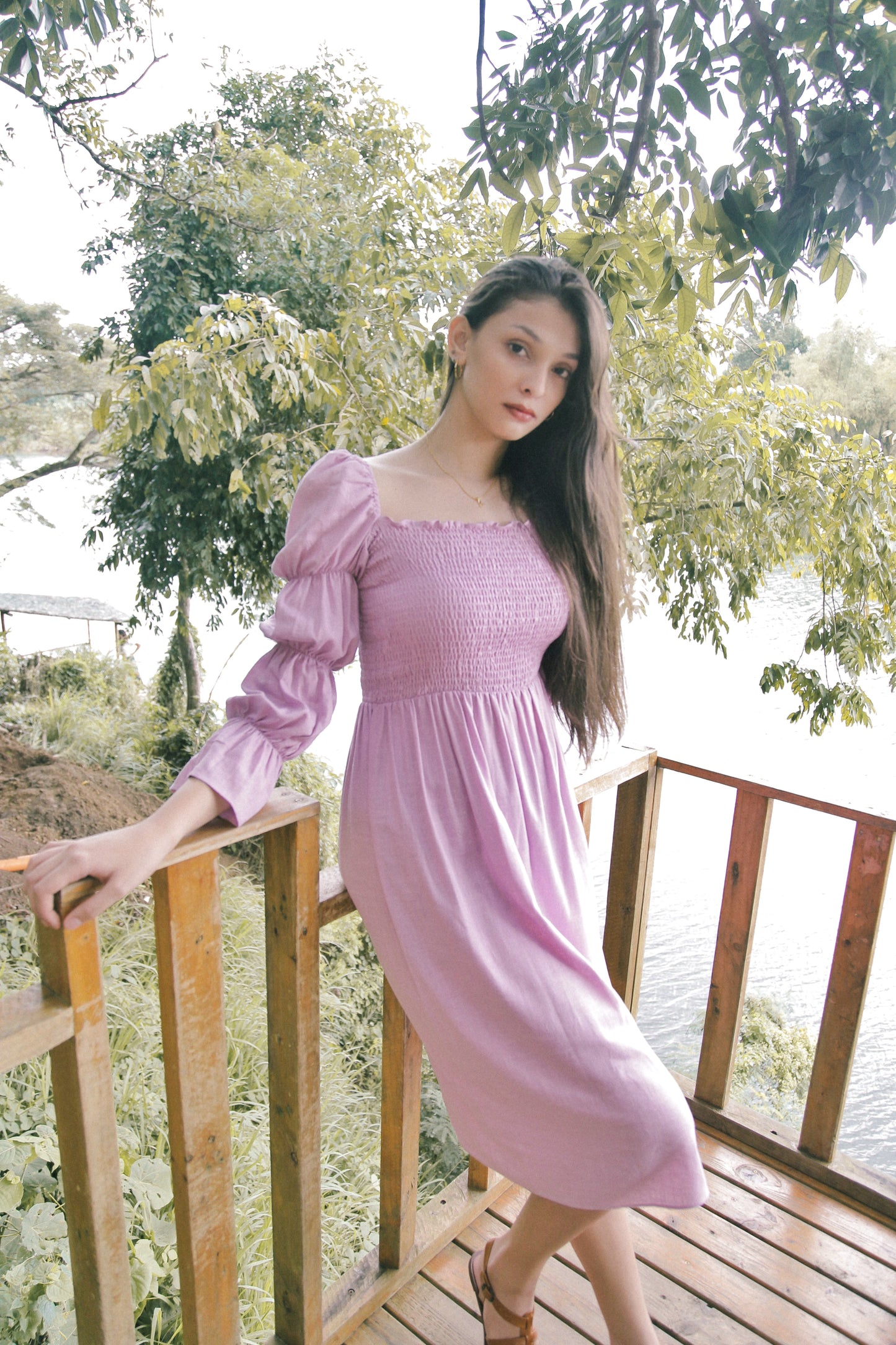 TBDA: Aurore Tiered Puff Sleeve Smocked Dress - Lilac
