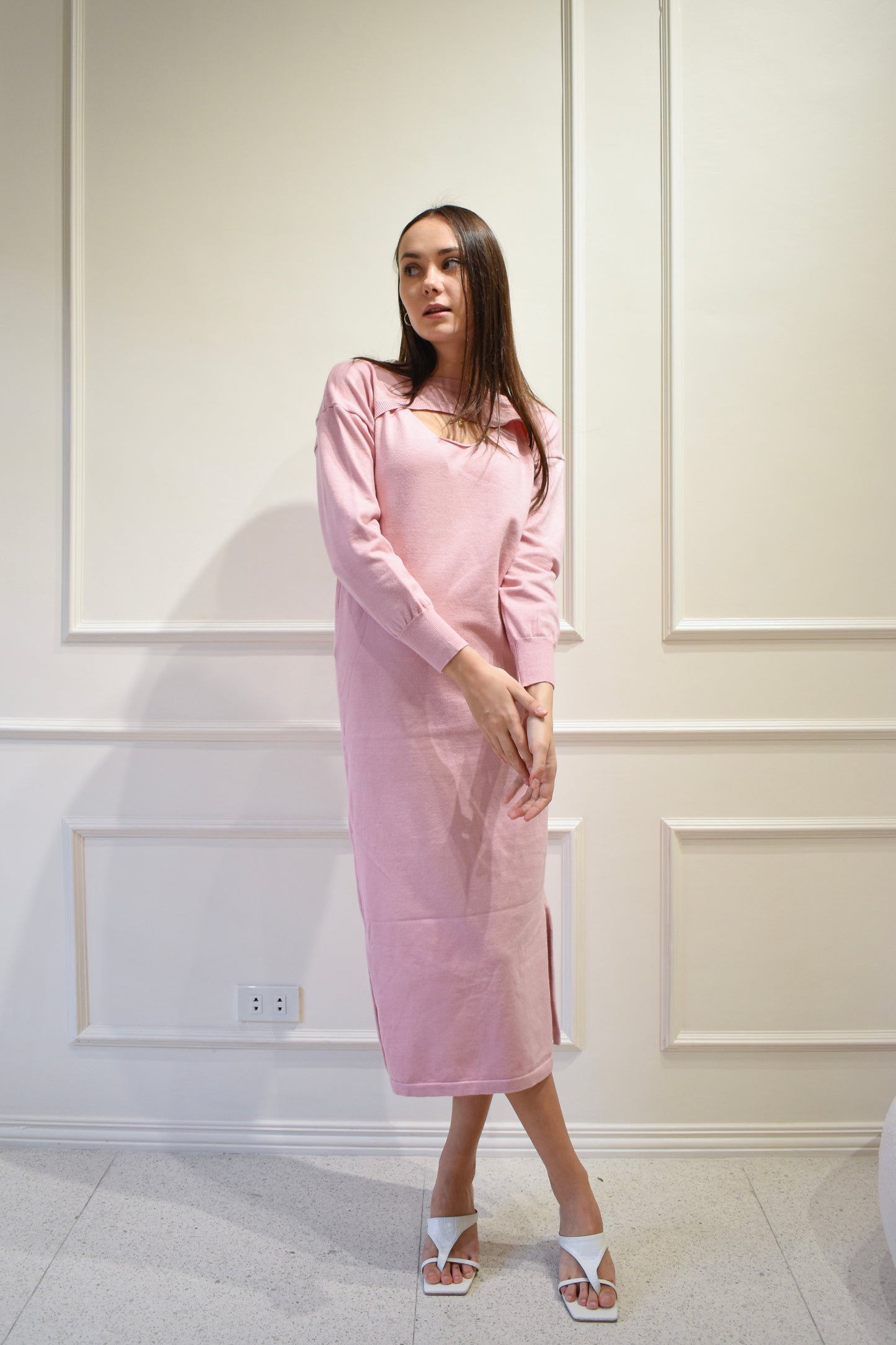 TILLY Dress with Long Sleeves Cover Up Cardigan (PINK)