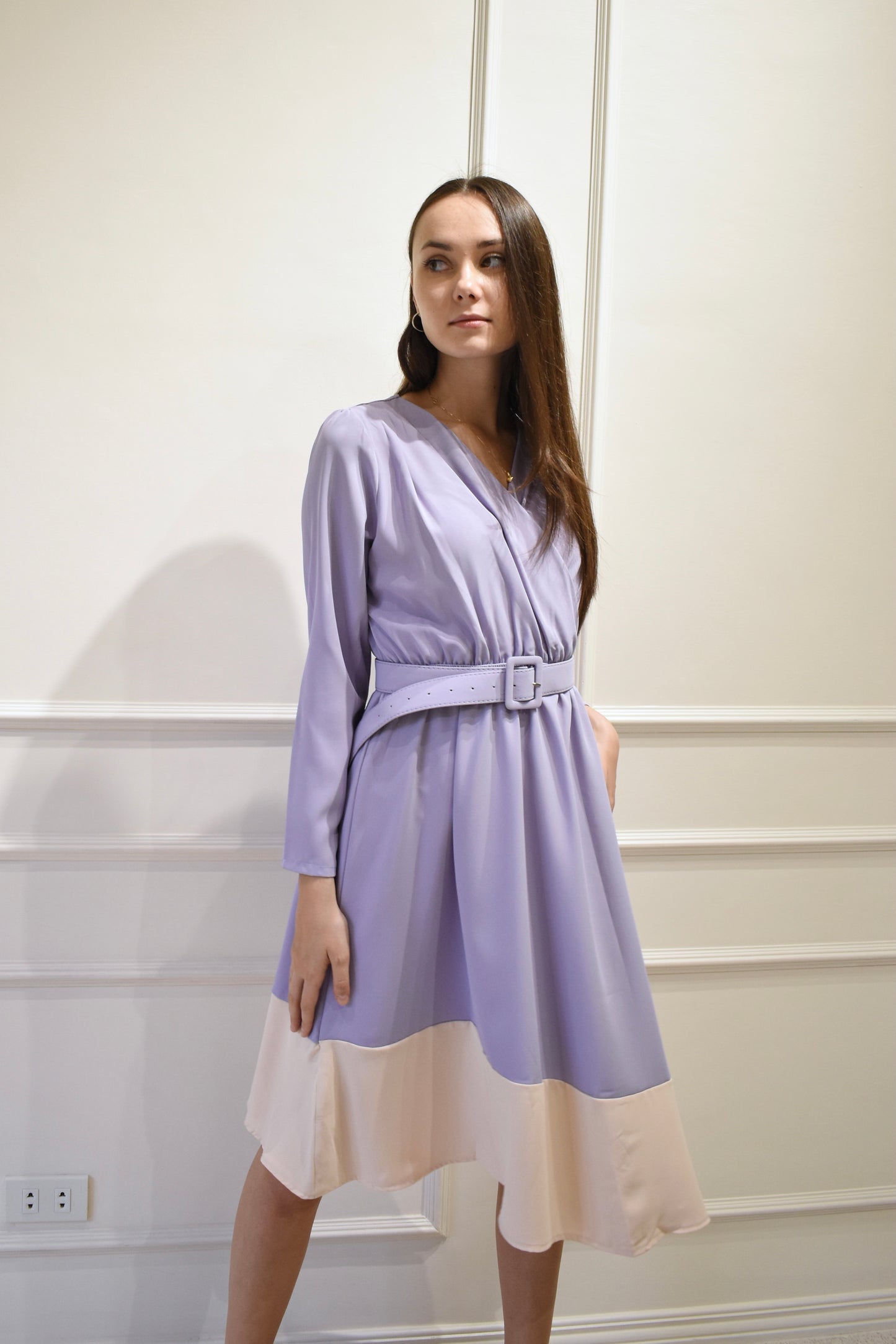 ELEA Asymmetrical Belted Dress (LILAC)