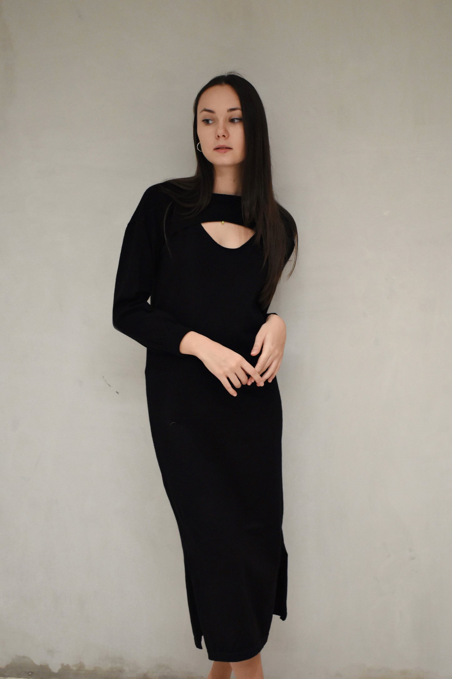 TILLY Dress with Long Sleeves Cover Up Cardigan (BLACK)