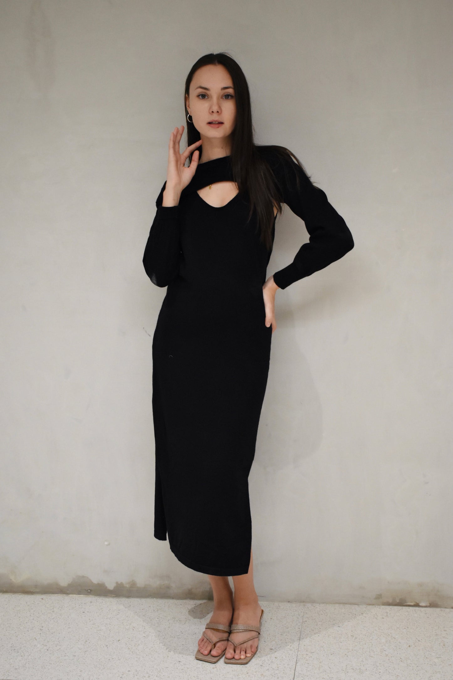 TILLY Dress with Long Sleeves Cover Up Cardigan (BLACK)