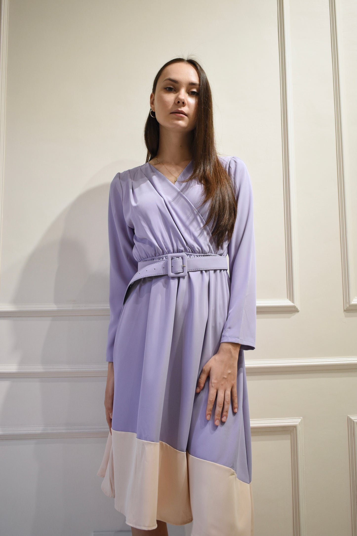 ELEA Asymmetrical Belted Dress (LILAC)