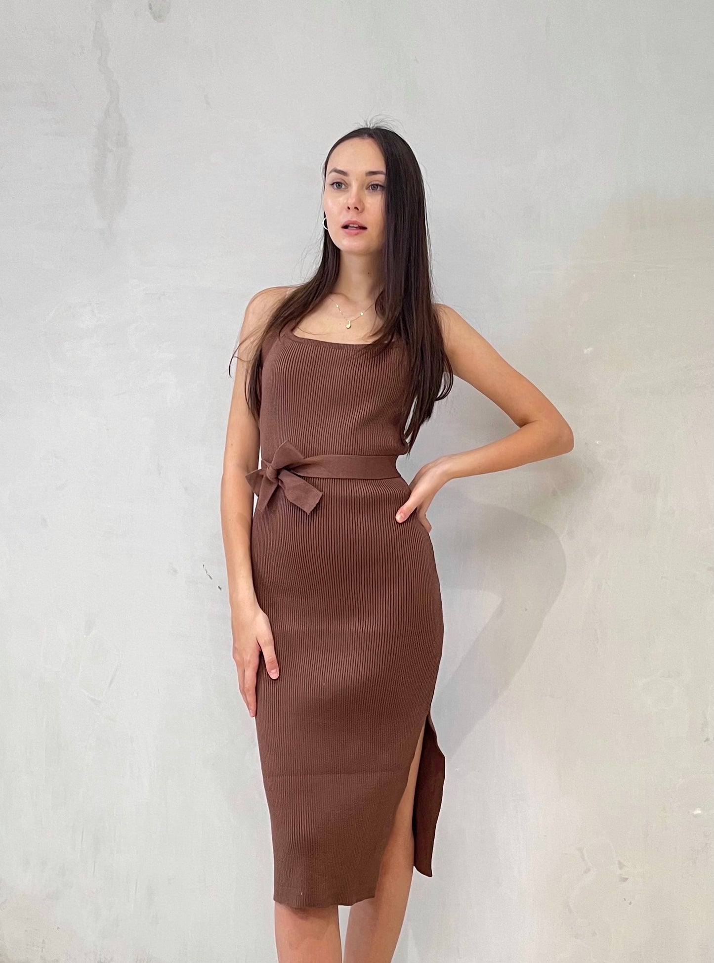 PAISLEY Halter Knit Dress (CHOCOLATE BROWN)