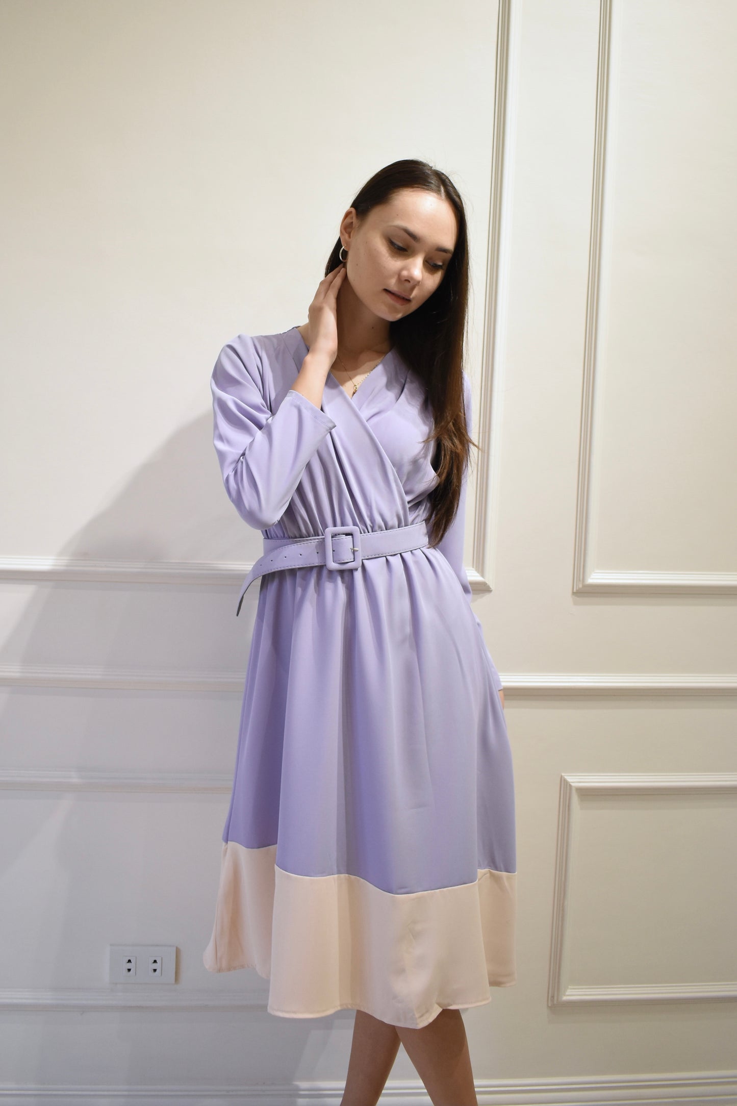 ELEA Asymmetrical Belted Dress (LILAC)
