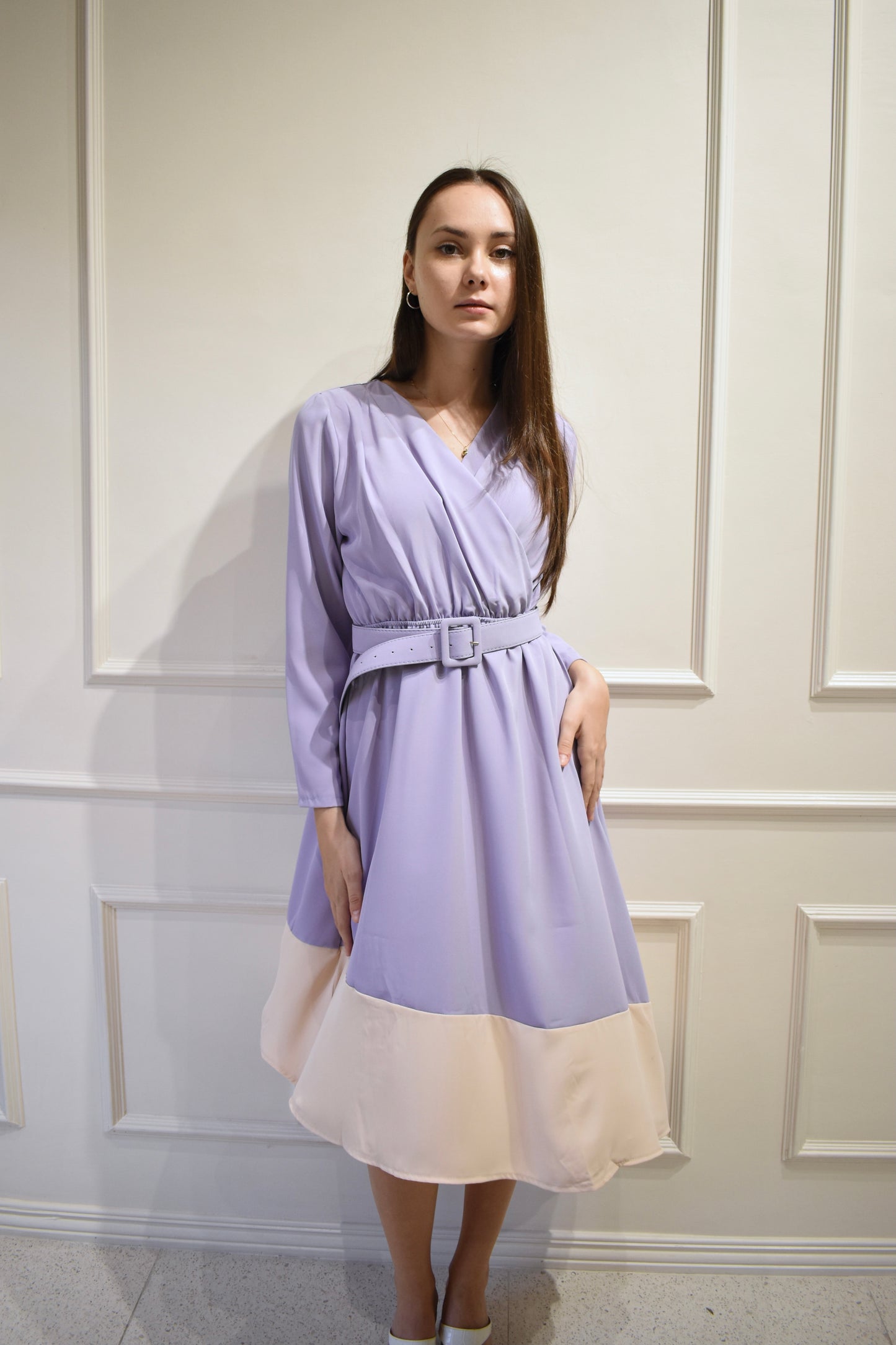 ELEA Asymmetrical Belted Dress (LILAC)