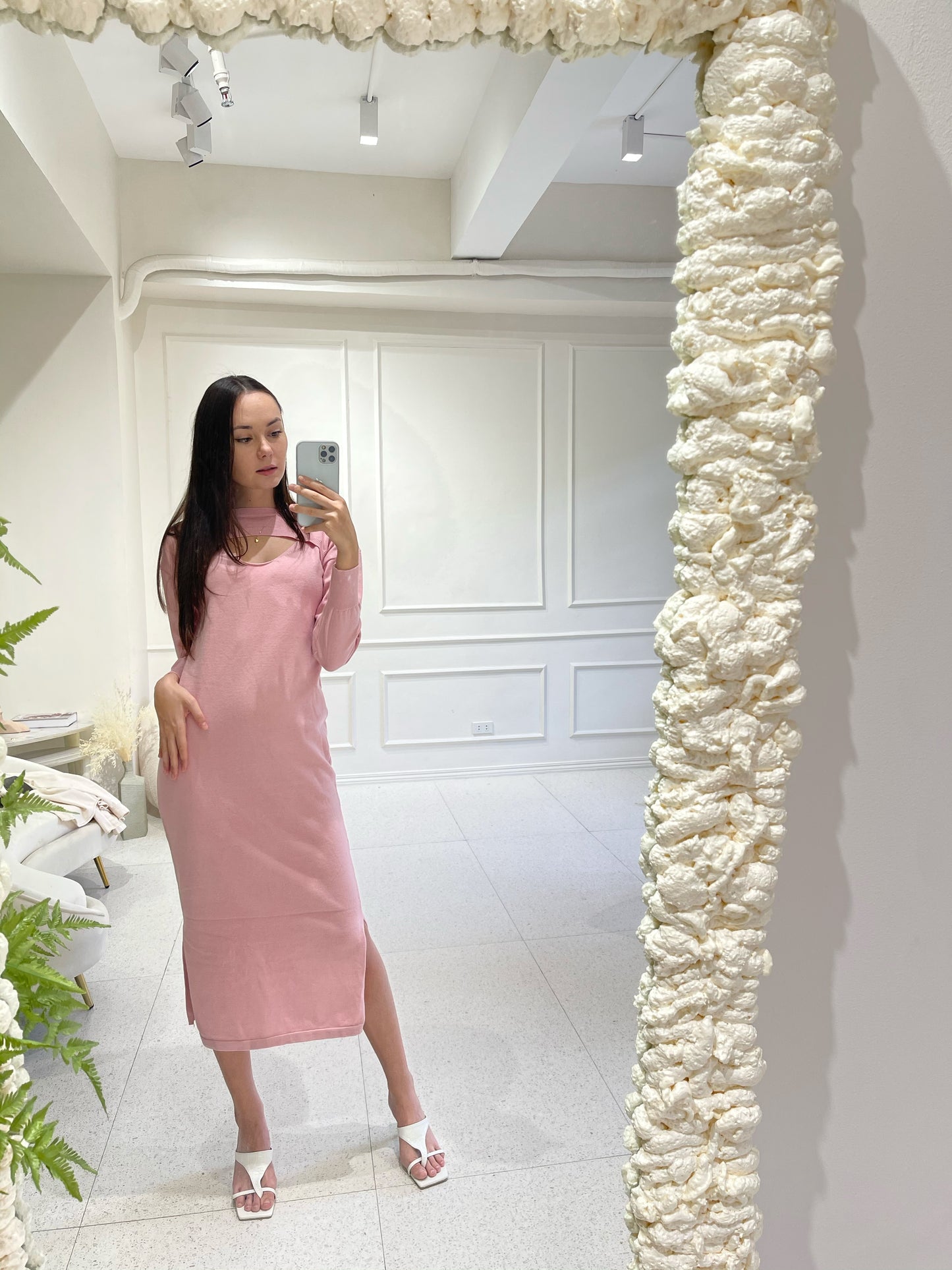 TILLY Dress with Long Sleeves Cover Up Cardigan (PINK)