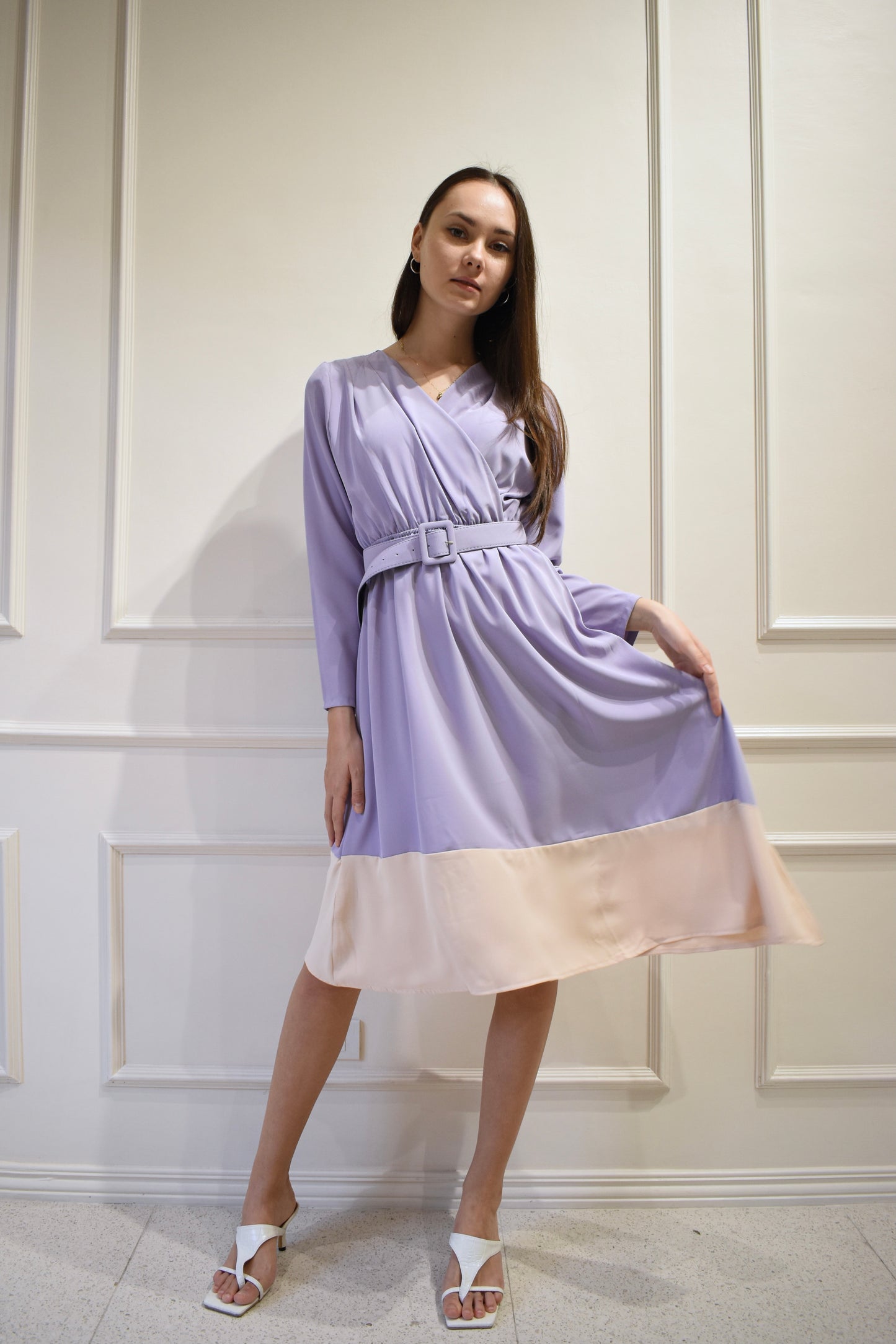 ELEA Asymmetrical Belted Dress (LILAC)