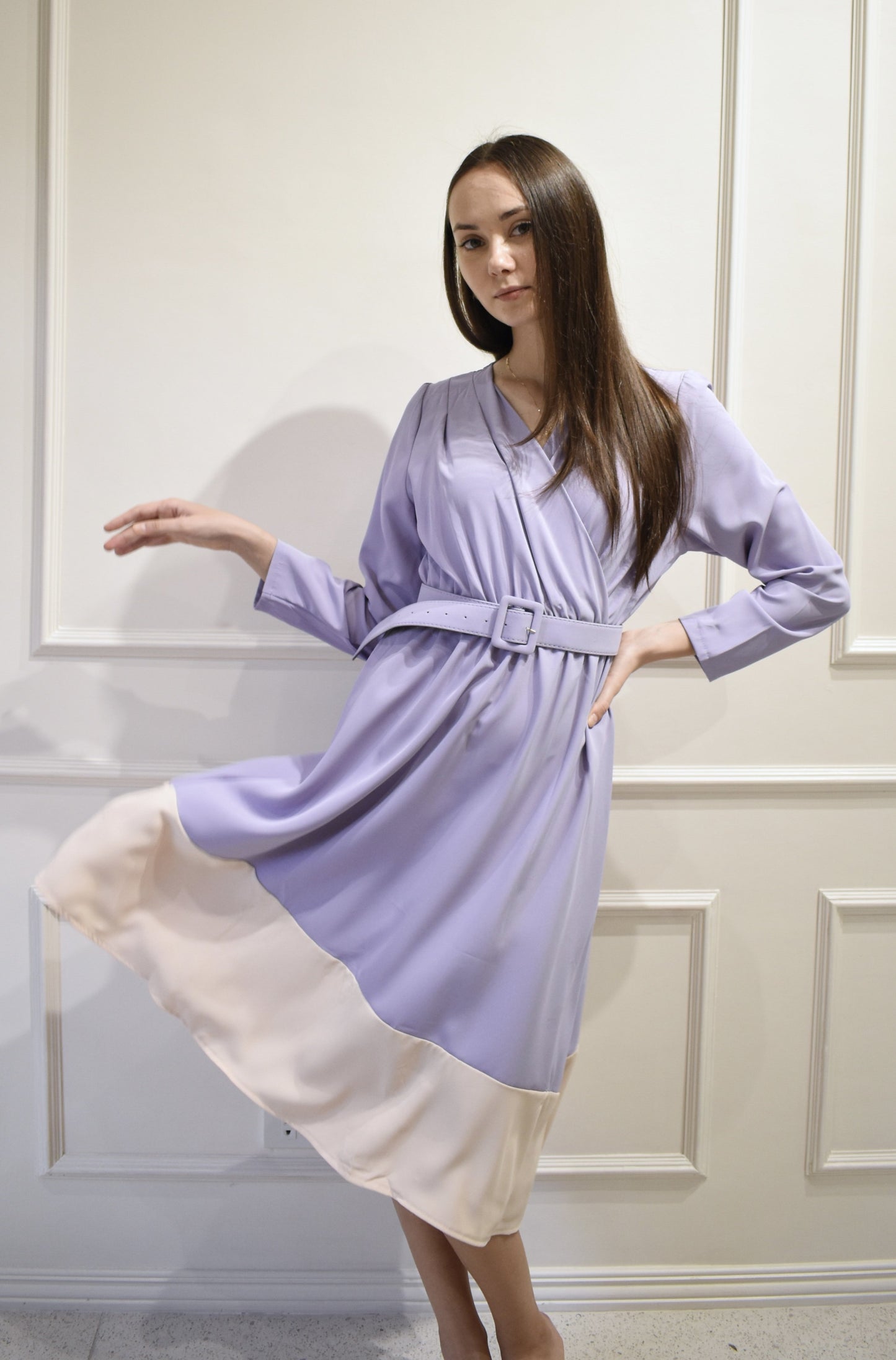 ELEA Asymmetrical Belted Dress (LILAC)