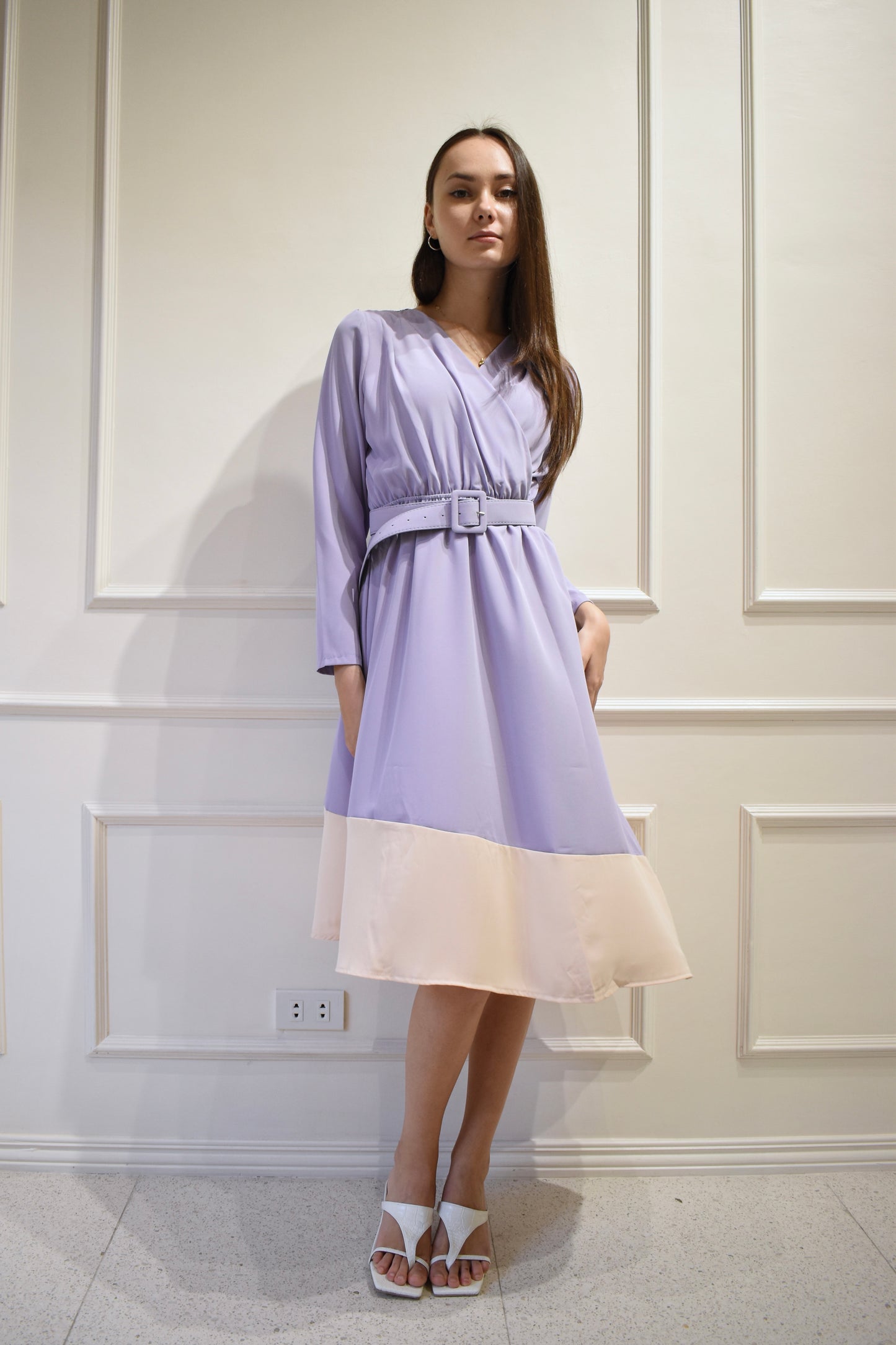 ELEA Asymmetrical Belted Dress (LILAC)