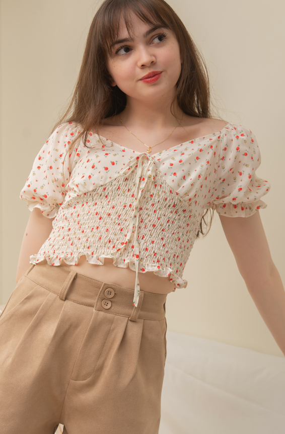 BLAKELY Puff Sleeve Top (CREMÉ FLORAL)