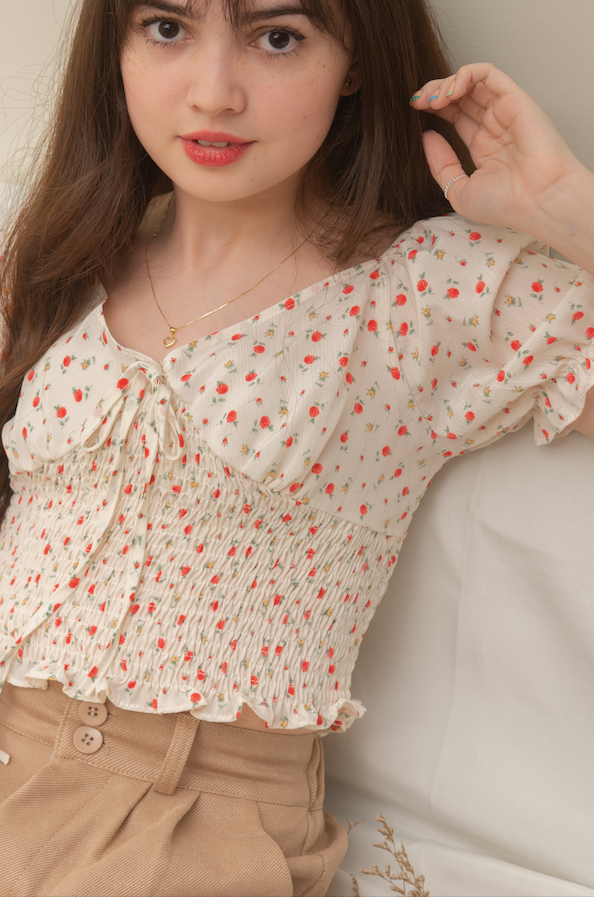 BLAKELY Puff Sleeve Top (CREMÉ FLORAL)