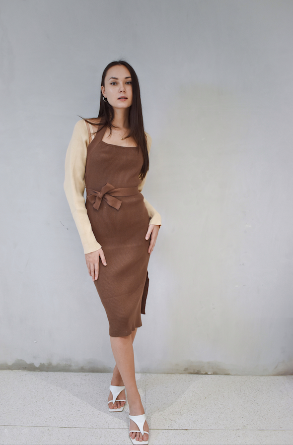 PAISLEY Halter Knit Dress (CHOCOLATE BROWN)