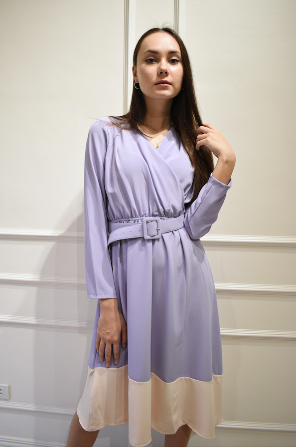ELEA Asymmetrical Belted Dress (LILAC)