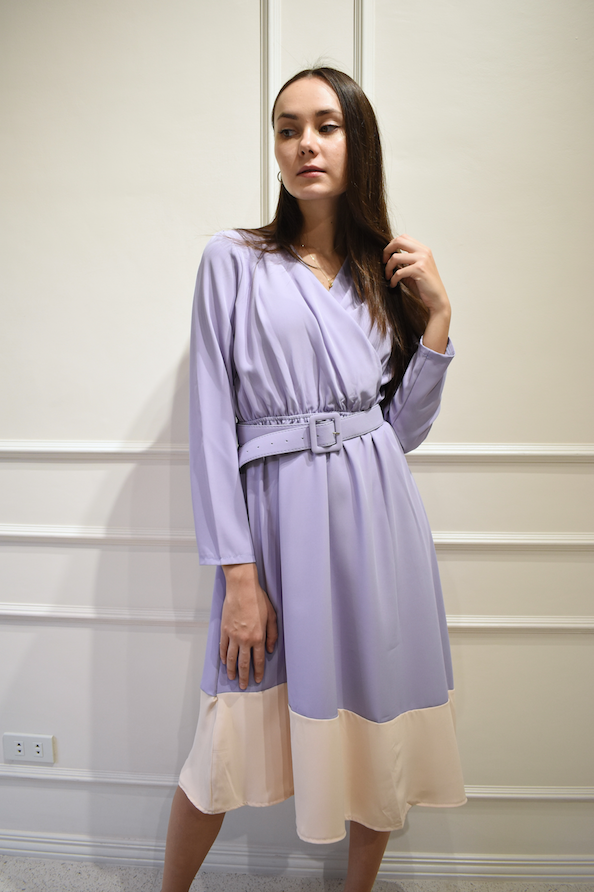 ELEA Asymmetrical Belted Dress (LILAC)