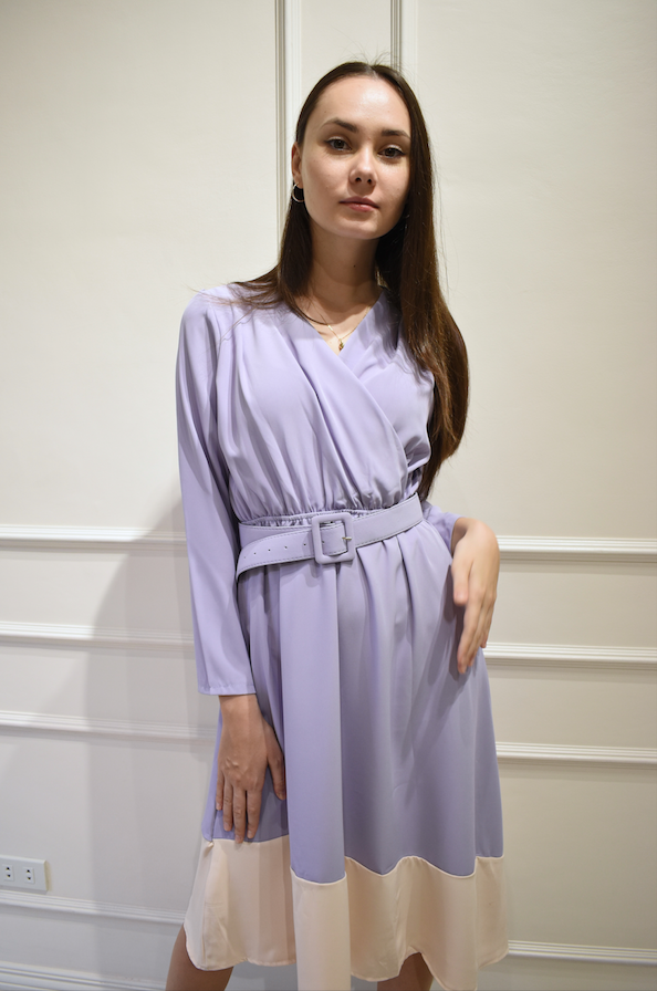 ELEA Asymmetrical Belted Dress (LILAC)